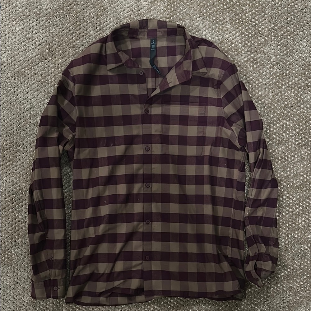 Lululemon Athletica Brown Plaid Casual Button Down Shirt